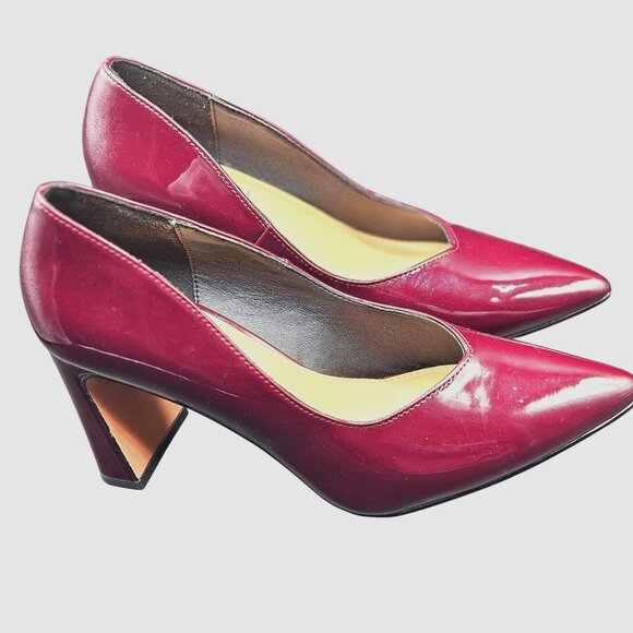 Michael Shannon Burgundy Patent Leather Pointed-Toe Block Heels For Women 7.5 - Picture 2 of 11